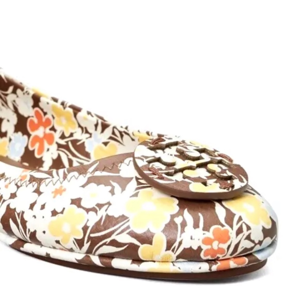 Tory Burch Floral Minnie Travel Ballet With Leather Logo NIB Reverie Combo Color - Picture 12 of 14